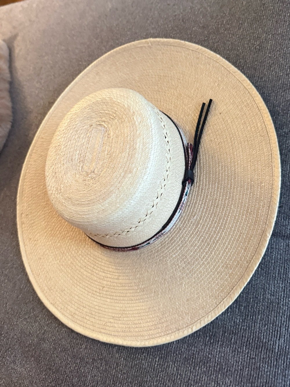 SunBody Hats Houston TX Wide-Brim Straw Hat in Natural with Patterned Band - Picture 4 of 4